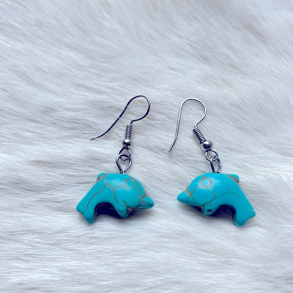 Sterling silver turquoise, dolphins earrings